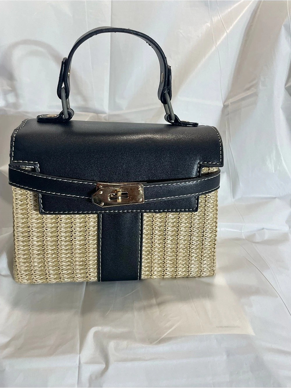 Woven Satchel in Black & Gold Like New